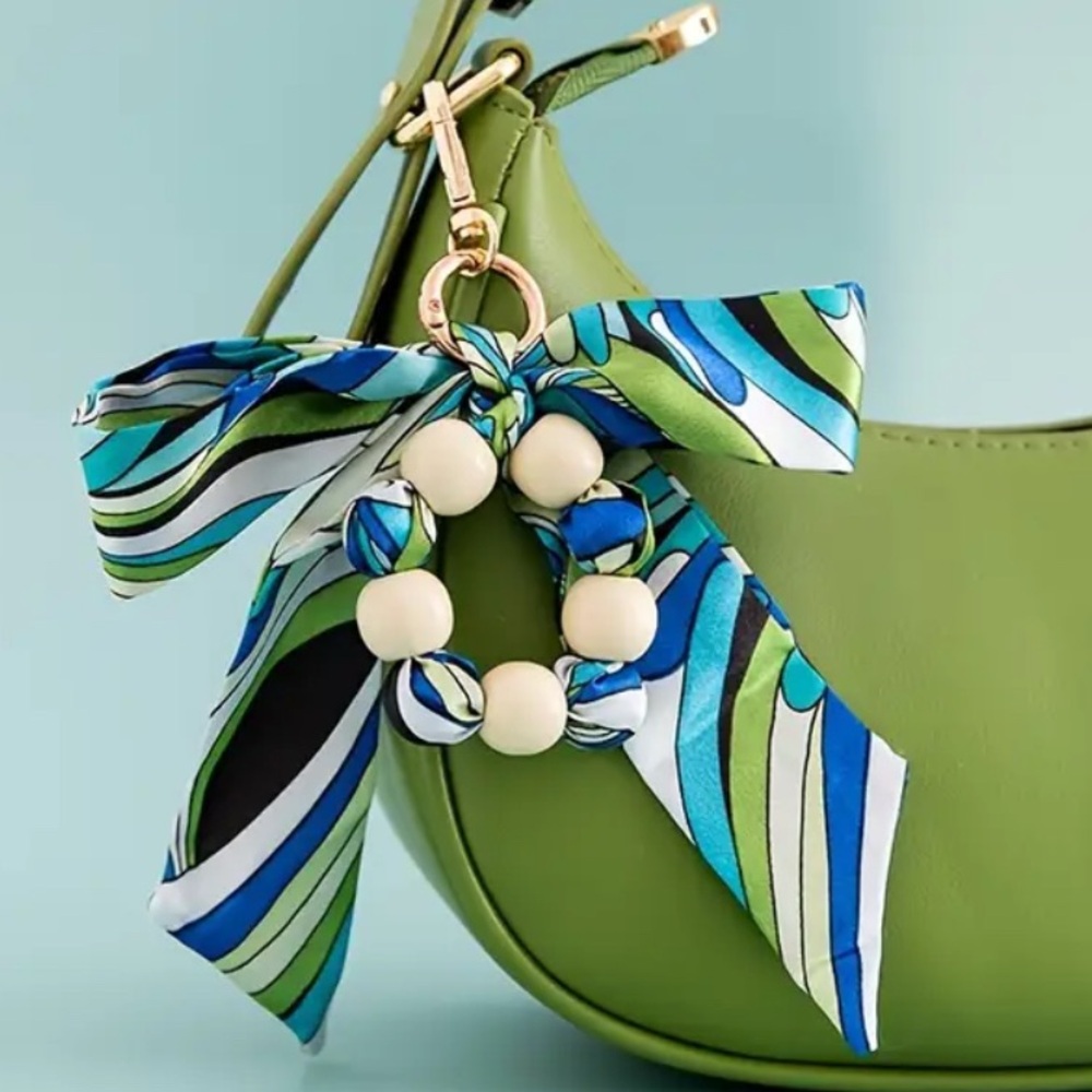 Women's Bag Charm Keychain with Blue Accents